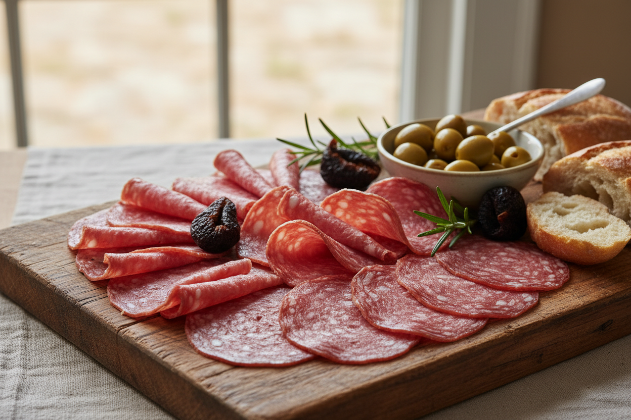 geschnittene italieneische Salami, in scheiben