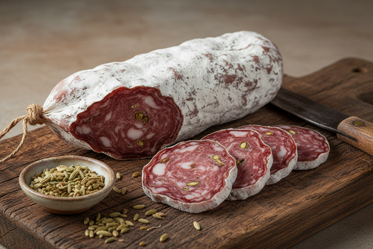 italienische Salami mit Fenchel, aussen Edelschimmel