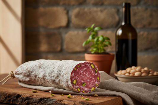 italienische Salami mit Pistazienstücken, aussen mit Edelschimmel
