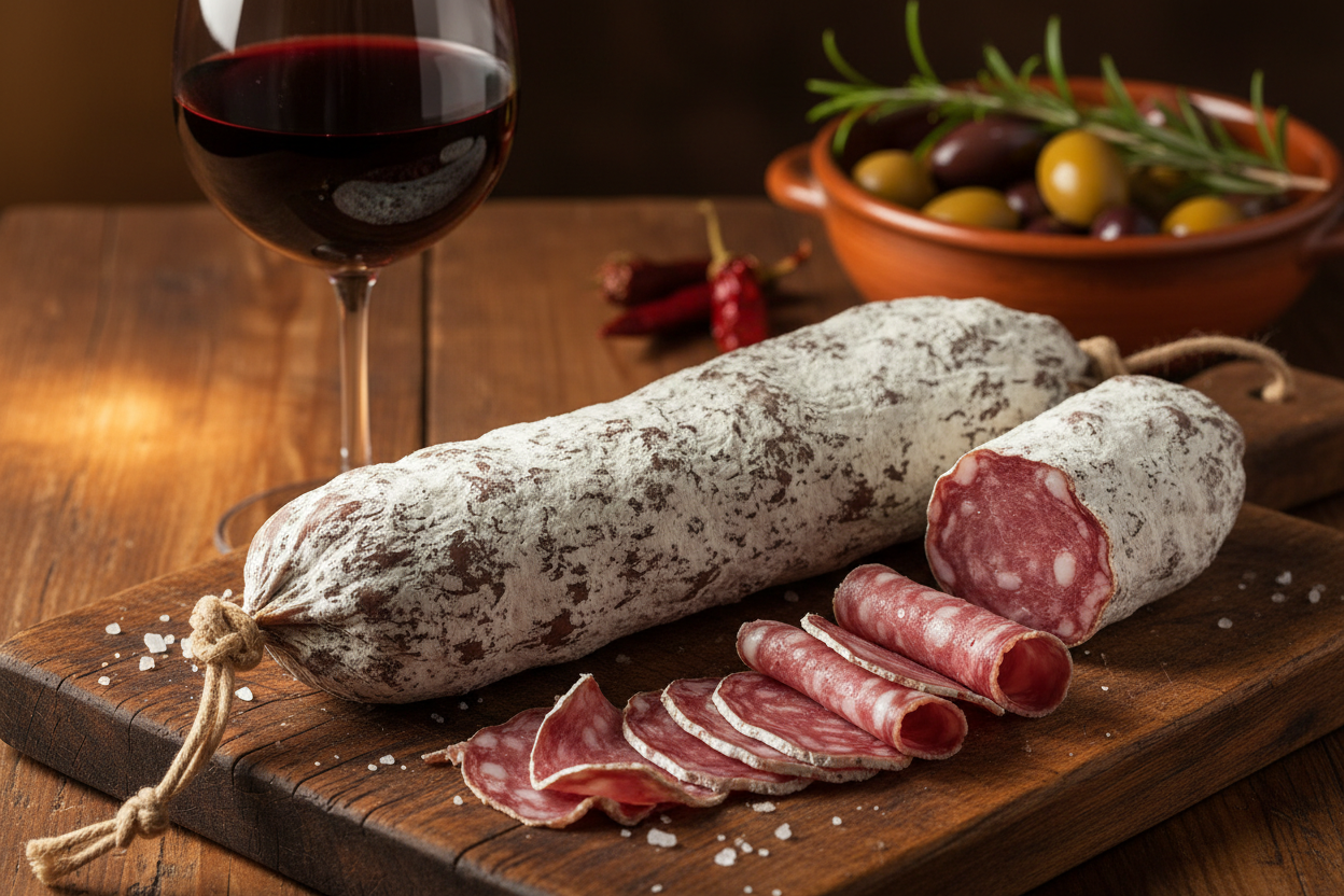 italienische Salami mit Rotwein, aussen Edelschimmel
